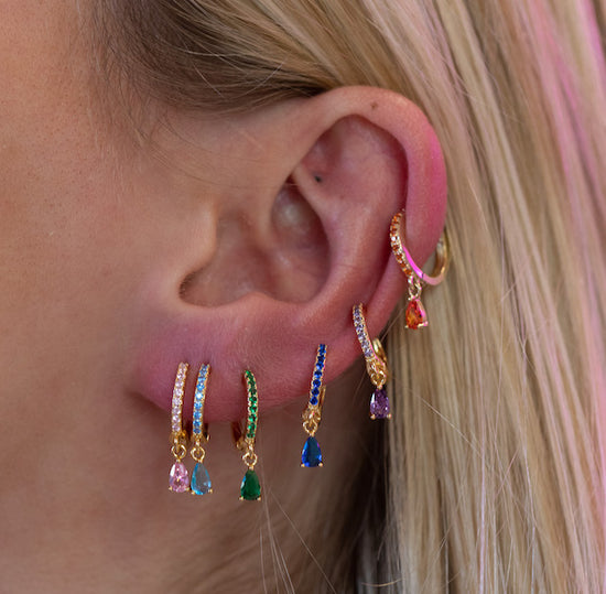 Ottillie Pink Gold Raindrop Huggie Earrings