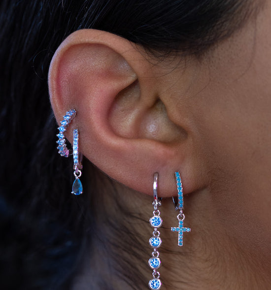 Ellica Turquoise Silver Droplet Huggie Earrings
