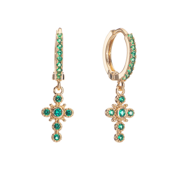 Isabella Green Gold Cross Huggie Earrings