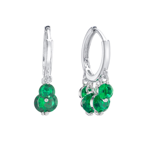 Iris Green Silver Waterfall Huggie Earrings