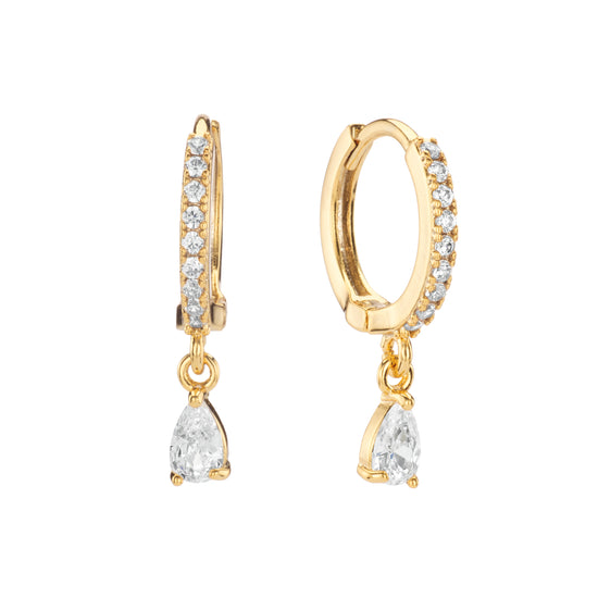 Ottillie Crystal Gold Raindrop Huggie Earrings