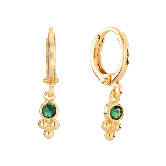 Trinity Gold Green Gem Droplet Huggie Earrings