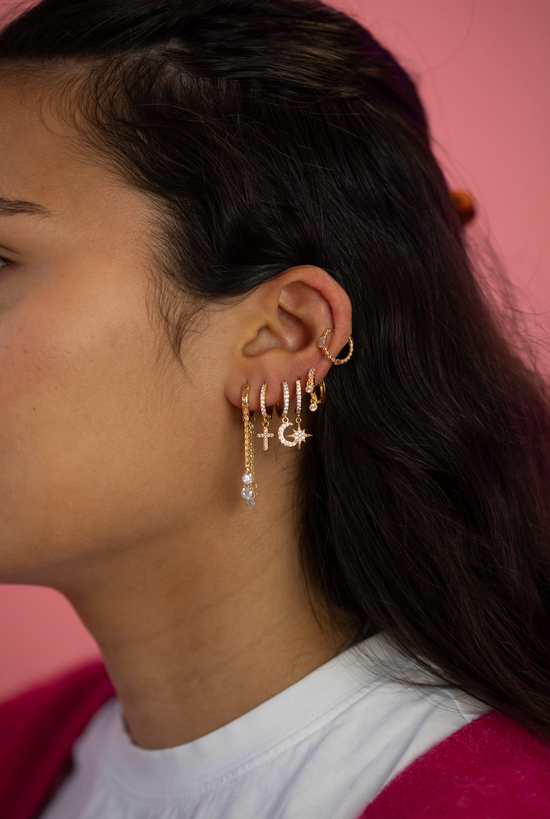 Tori Crystal Moon Huggie Earrings
