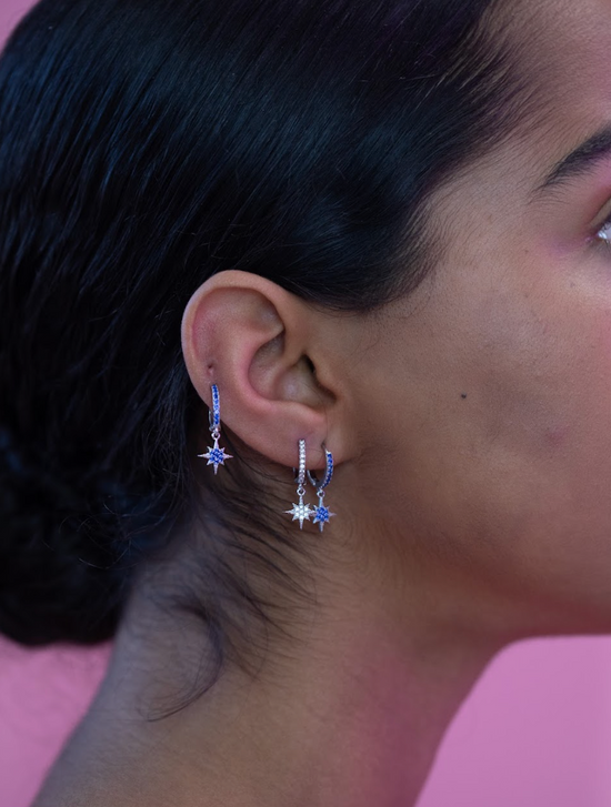 Cosima Blue Silver Star Huggie Earrings