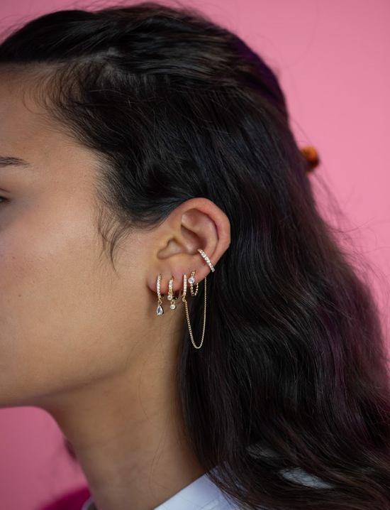 Ottillie Crystal Gold Raindrop Huggie Earrings