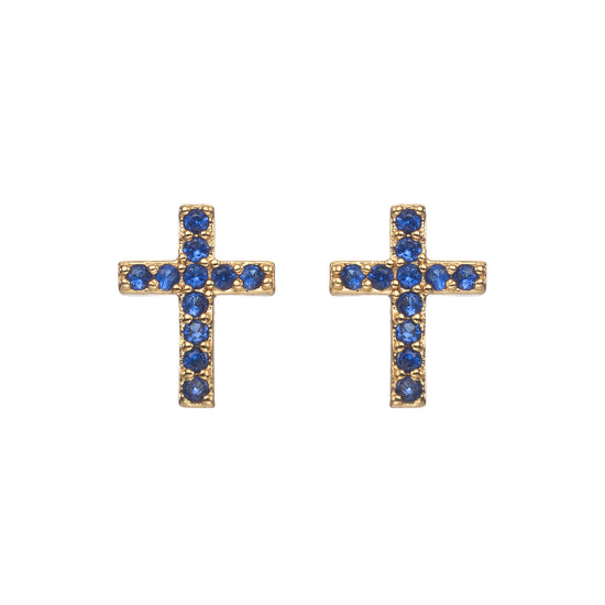 Camilla Cross Stud Earrings Gold & Blue