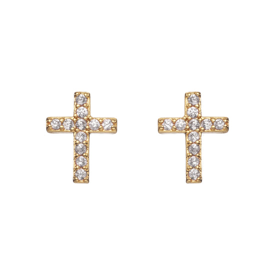 Camilla Cross Stud Earrings Gold & Crystal