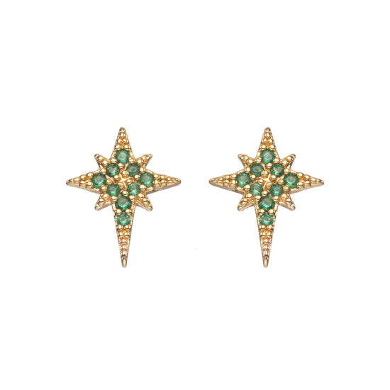 Cosima Star Stud Earrings Gold & Green