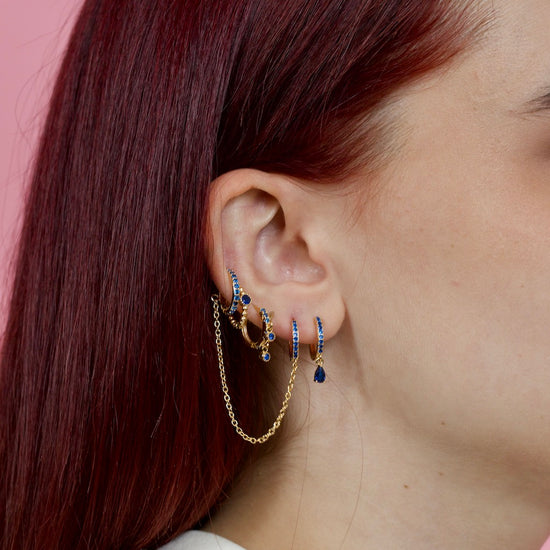 Anna Gold Blue Huggie Earring Stacker Set