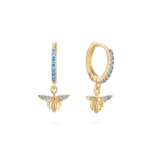 Ines Turquoise Gold Bee Huggie Earrings