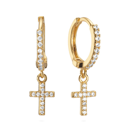 Camilla Crystal Gold Cross Huggie Earrings