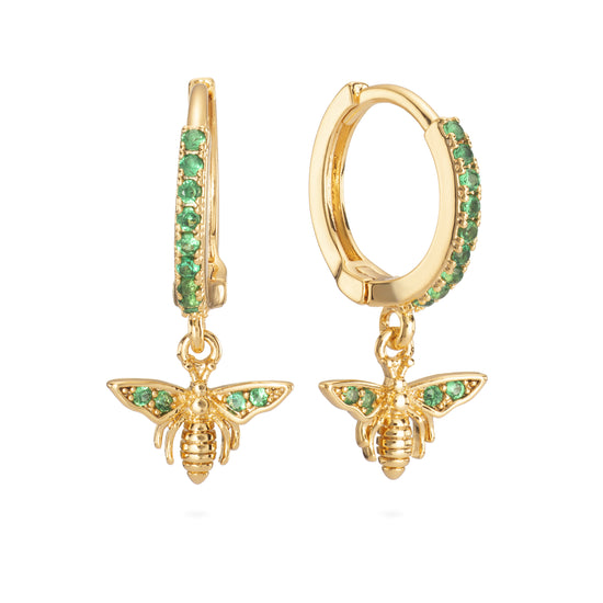 Ines Green Gold Bee Huggie Earrings