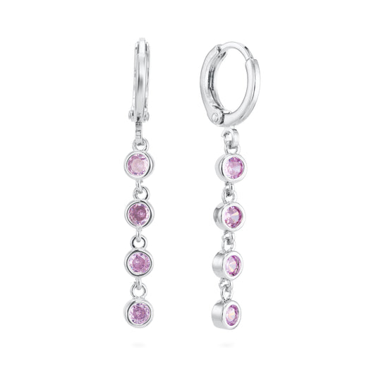 Ellica Pink Silver Droplet Huggie Earrings
