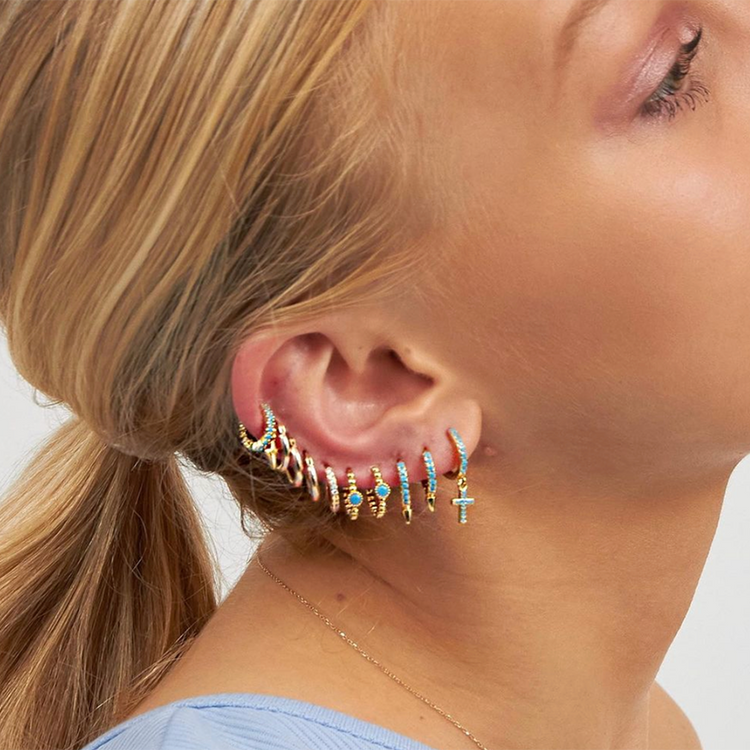 Hannah Turquoise Huggie Hoops Set