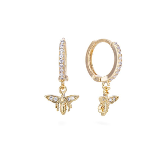 Ines Crystal Gold Bee Huggie Earrings