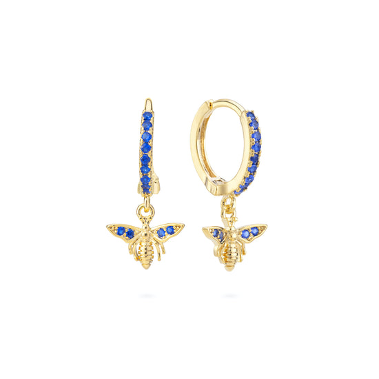Ines Blue Gold Bee Huggie Earrings