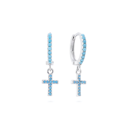 Camilla Turquoise Silver Cross Huggie Earrings