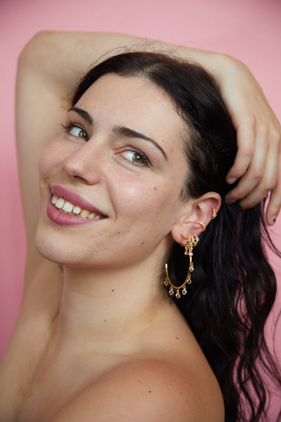 Nadine Pink Gold Dainty Gem Huggie Earrings
