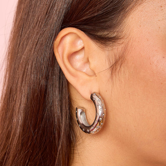 Petra Silver Crystal Chunky Star Hoops