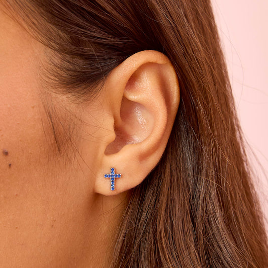 Camilla Gold Blue Cross Stud Earrings