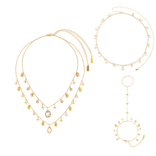 The Kezia, Florence, Lara & Ariella Gold Crystal Stacking Set