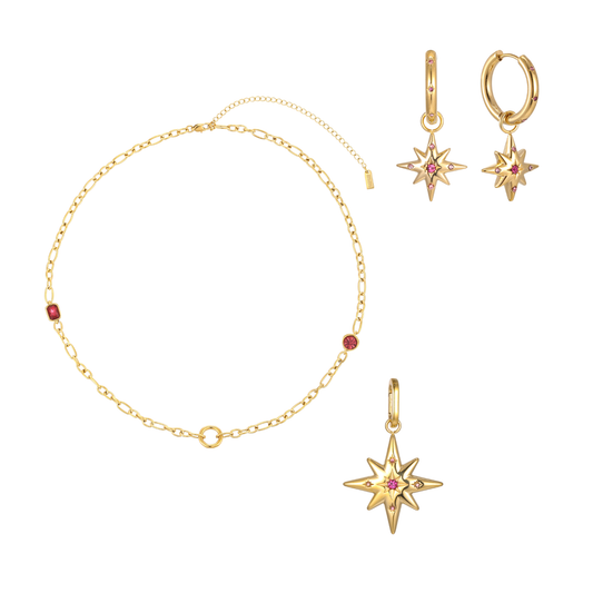 The Kiki, Aleena & Ellie Gold Multi Pink Stacking Set