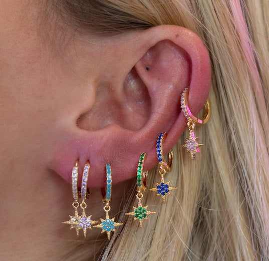 Tallulah Green Gold Star Huggie Earrings