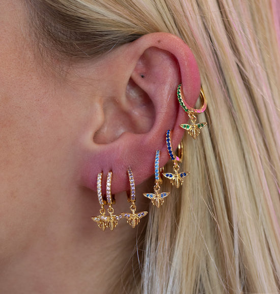 Ingrid Turquoise Gold Bee Huggie Earrings