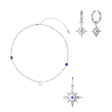 The Kiki, Aleena & Ellie Silver Multi Blue Stacking Set