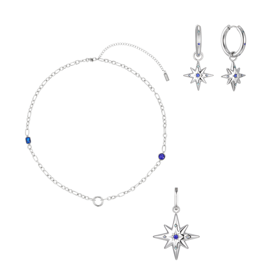 The Kiki, Aleena & Ellie Silver Multi Blue Stacking Set