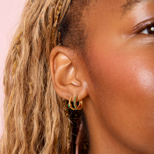 Evie Gold Green Huggie Earrings