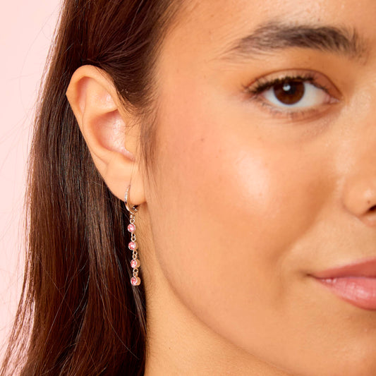 Ellica Silver Pink Droplet Huggie Earrings