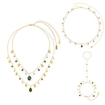 The Kezia, Florence, Lara & Ariella Gold Green Stacking Set