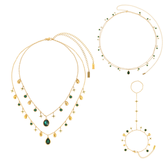 The Kezia, Florence, Lara & Ariella Gold Green Stacking Set