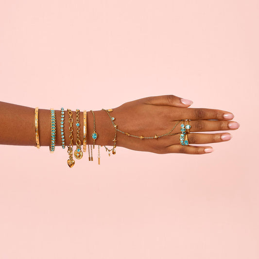 Ariella Gold Turquoise Stacking Star Hand Chain