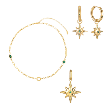 The Kiki, Aleena & Ellie Gold Multi Green Stacking Set