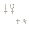 The Camilla Cross Huggie & Camilla Cross Stud Set – Silver & Crystal