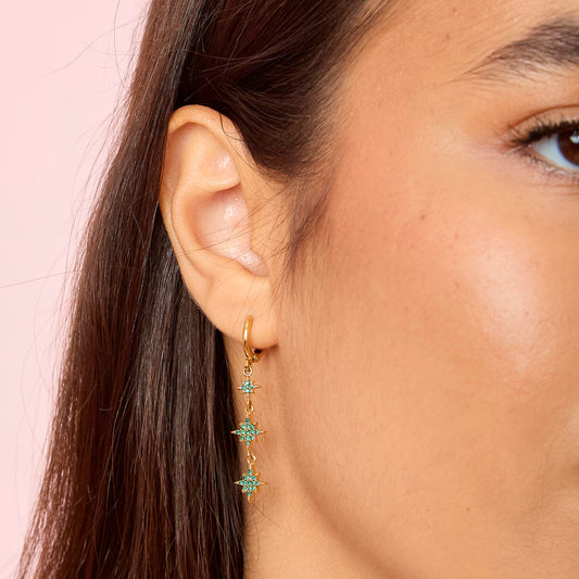 Romilly Gold Green Droplet Star Huggie Earrings
