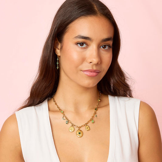 Etalie Gold Green Charm Necklace
