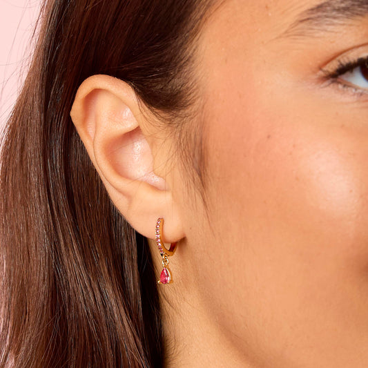 Ottillie Gold Pink Raindrop Huggie Earrings