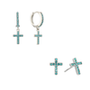 The Camilla Cross Huggie & Camilla Cross Stud Set – Silver & Turquoise