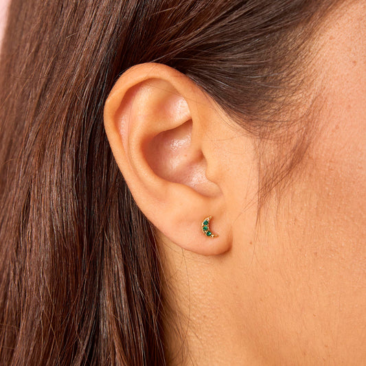 Harriet Gold Green Moon Stud Earrings