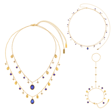 The Kezia, Florence, Lara & Ariella Gold Blue Stacking Set