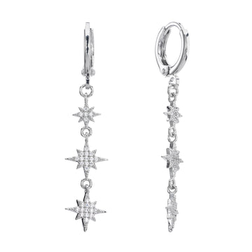 Romilly Crystal Silver Droplet Star Huggie Earrings