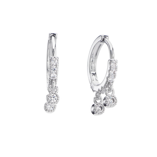 Camelia Crystal Silver Dainty Double Gem Huggie Earrings