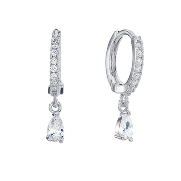 Ottillie Crystal Silver Raindrop Huggie Hoops