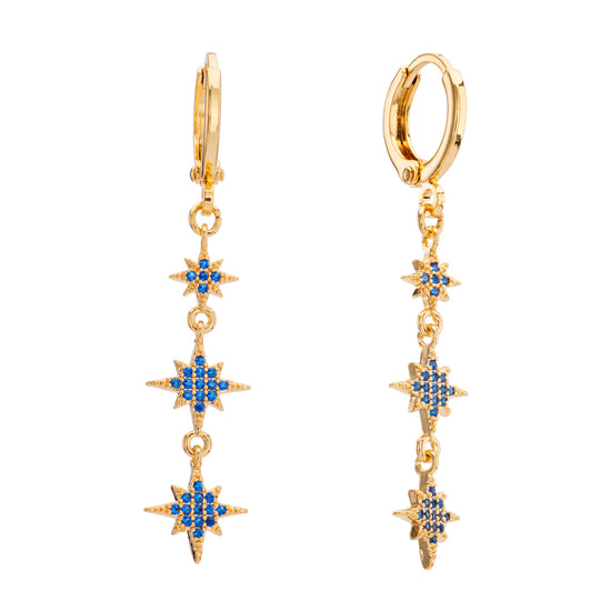 Romilly Blue Gold Droplet Star Huggie Earrings