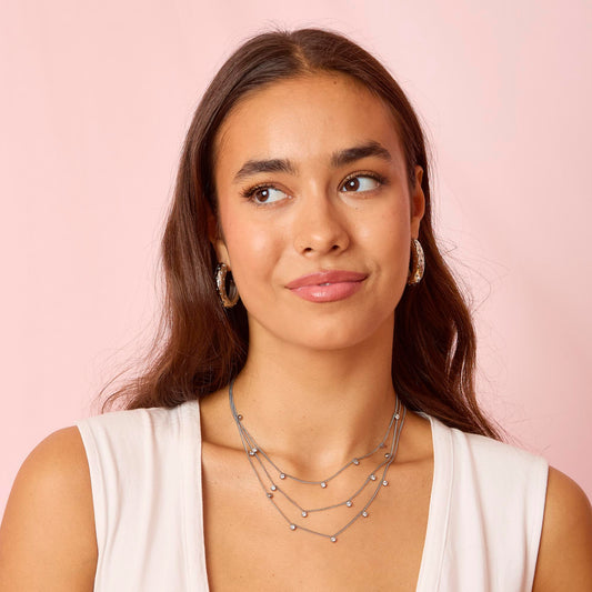 Amy Silver Crystal Stacker Necklace