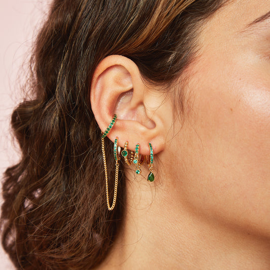 Anna Gold Green Huggie Earring Stacker Set