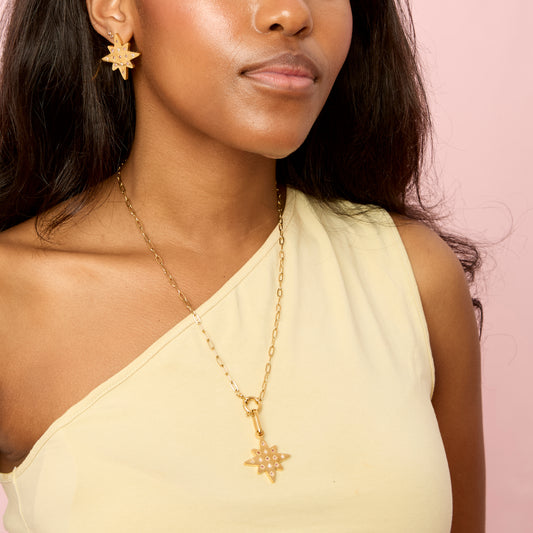 Aleena Gold Multi-Pink Chunky Star Pendant Charm